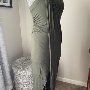 Olive green Jersey strapless tube style  maxi dress Sz L